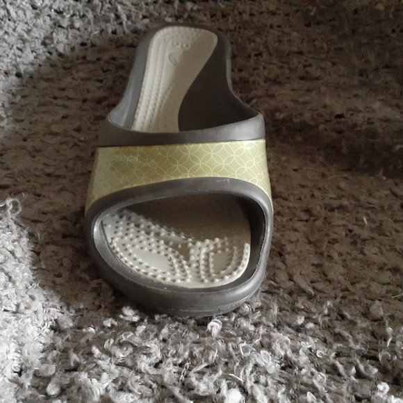 CROCS-SASSARI-Brown/Beige-Green Circles Wedge Heel Slides-Sz 10-Excellent - Picture 8 of 8